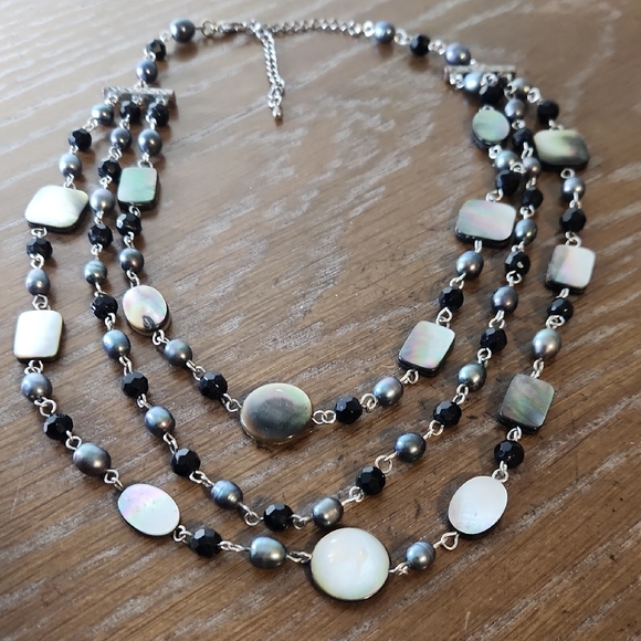 Source Unknown Jewelry - Multi-Layered Black and Silver Tone Necklace